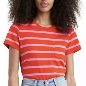 Levi's Orange and Pink Striped Crew Neck T-shirt